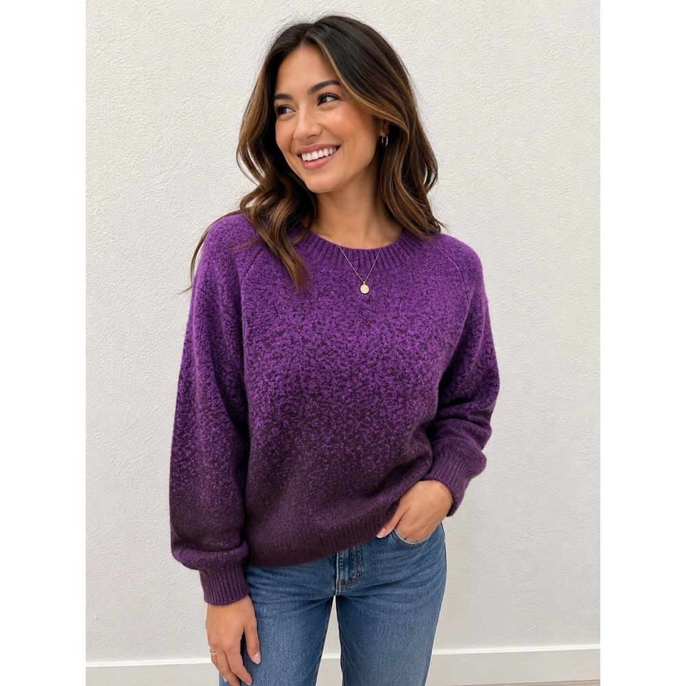 Athleta Ombre Merino Wool Sweater Womens Small Purple Cozy Quiet Luxury Boho